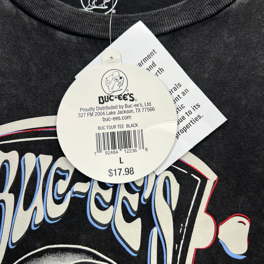 Buc-ee's Tour Tee Mens Large Black Graphic Guitar Headstock Mineral Wash T-Shirt - Picture 4 of 10